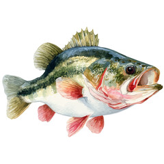 Fototapeta premium Watercolor vector illustration of Bass, isolated on white background.
