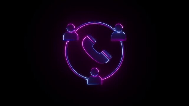 Glowing Neon Follow Up Call Icon &ndash; Glowing Communication and Customer Contact Symbol on a black background animation.