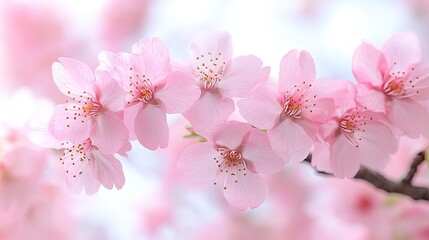 Obraz premium Sakura blossom falling mid-frame, captured in motion with white backdrop and soft blur