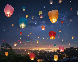 Fototapeta premium balloons in the night city