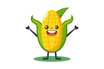 Happy cartoon corn character with arms raised in excitement