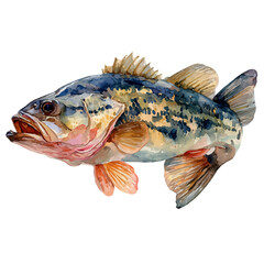 Bass, watercolor painting, vector illustration, isolated on a white background.