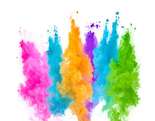 Obraz premium Rainbow Colored Powder Plume Rising Upwards with Fine Dust, Isolated.