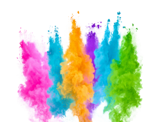 Rainbow Colored Powder Plume Rising Upwards with Fine Dust, Isolated.