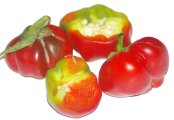 bell pepper half cut closeup with white background 