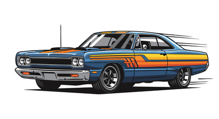 Classic Muscle Car In Motion, Pixel Art Illustration