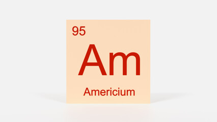 Americium Element 3D Render - Periodic Table Box with Atomic Number 95, Scientific Education, Chemistry Classroom, Modern Science Poster, and Laboratory Wall Art