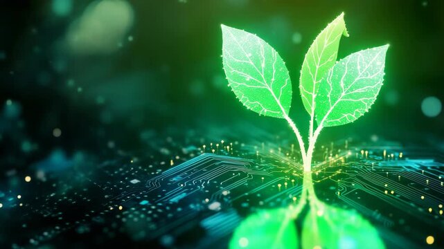 Futuristic Agriculture Concept with Plant and Microchip