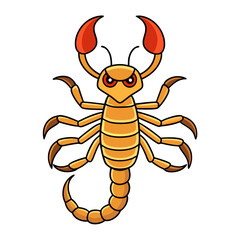 Obraz premium Cartoon scorpion with red claws and angry eyes on white background