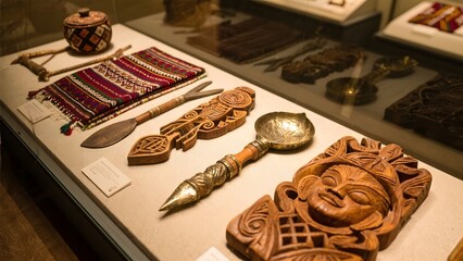 Traditional Artifacts Displayed in a Museum Exhibit