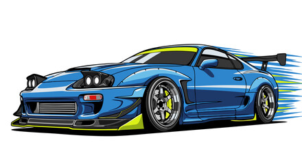 Modified Sports Car Pixel Art Illustration with Blue Color Scheme