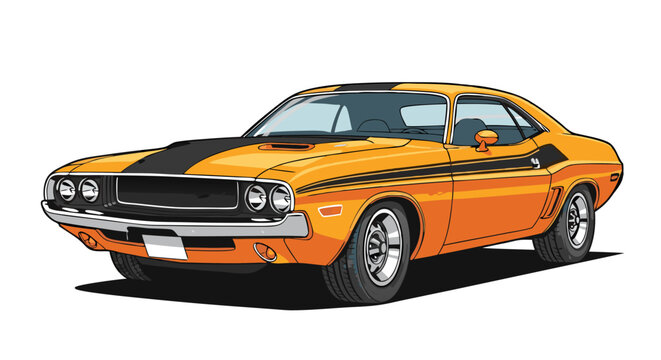 Orange Classic Muscle Car With Black Stripe Pixel Art Illustration