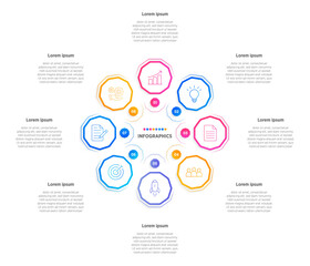 Modern Infographic design elements for your business data with 8 options, parts, steps, timelines or processes, Circle round concept. Vector Illustration.	