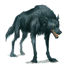 Watercolor vector illustration of Barghest, isolated on white background.
