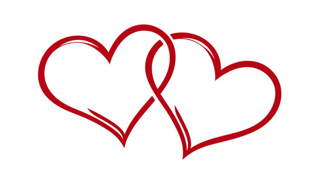 Two red hearts intertwined isolated on transparent background, symbolizing love, romance, and connection between two people