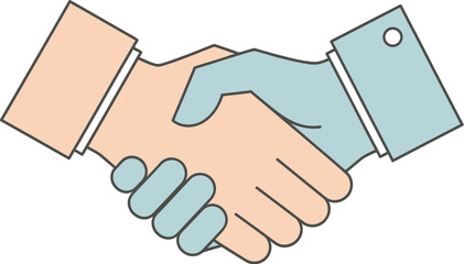 Illustration of two hands shaking in agreement with light blue and peach colors on a white background