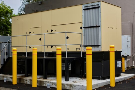 Diesel Generator with Fuel Tank and NFPA 704 Hazard Sign