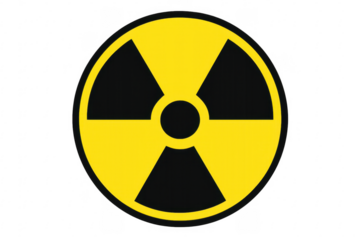 Radioactive warning symbol on transparent background representing nuclear hazard