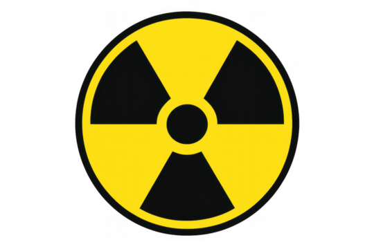 Radioactive warning symbol on transparent background representing nuclear hazard
