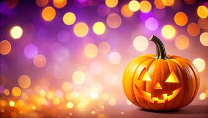 Fototapeta premium Happy halloween with pumpkin on bokeh background with copy space