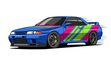 Pixelated Retro Sports Coupe with Vivid Stripes