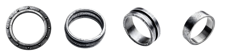 Naklejka premium Set of Industrial Style Metal Rings on White Background