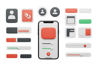 Collection of user interface elements and mobile phone isolated on transparent background