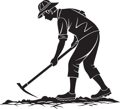 black farmer digging with pickaxe clip art preview