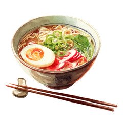 A watercolor painting of Ramen, vector illustration on white background.