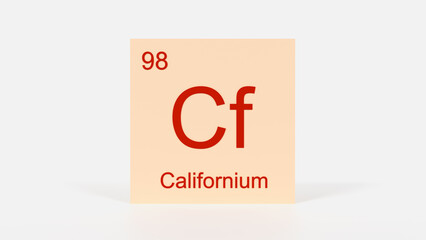 Californium Element 3D Render - Periodic Table Box with Atomic Number 98, Scientific Education, Chemistry Classroom, Modern Science Poster, and Laboratory Wall Art