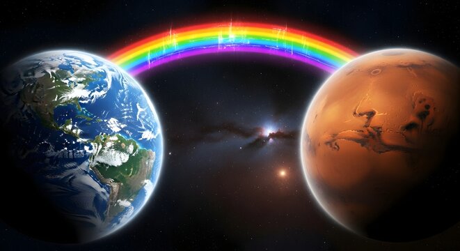 Celestial Rainbow Bridge Uniting Earth and Mars in the Cosmos