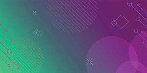 Obraz premium Abstract Geometric Gradient Background With Circles, Lines, And Minimal Shapes In Vibrant Green And Pink Tones Perfect For Modern Digital Design And Creative Technology Projects.