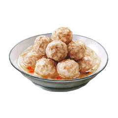 Bakso, watercolor painting, vector illustration, isolated on a white background.