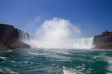 Panoramic View of Niagara Falls Horseshoe Waterfall from the River
