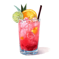 Watercolor vector illustration of Tropical Punch, isolated on white background.