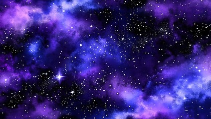 Obraz premium A vibrant cosmic scene with swirling purple and blue nebulae dotted by countless golden stars against a deep space background.