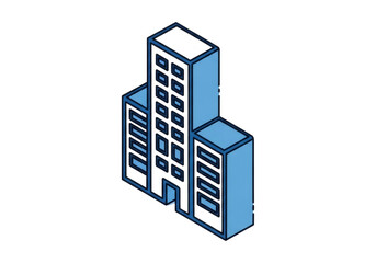 Fototapeta premium Light Blue and White Isometric City Building Architecture Design on Transparent Background