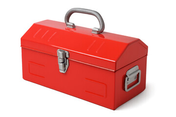 Red metal toolbox closed with transparent background for easy isolation