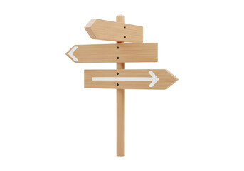 Rustic Wooden Signpost with Arrows Against Transparent Background Guiding Directions and Travel Routes With Neutral Wood Tones