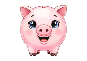 Smiling Pink Piggy Bank Illustration on Transparent Background a Symbol of Finance and Savings