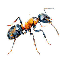 Ant, watercolor painting, vector illustration, isolated on a white background.