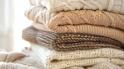 Folded Knit Sweaters in Beige Cream and Brown