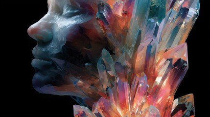 Obraz premium Surreal Crystal Face with Rainbow Reflections
