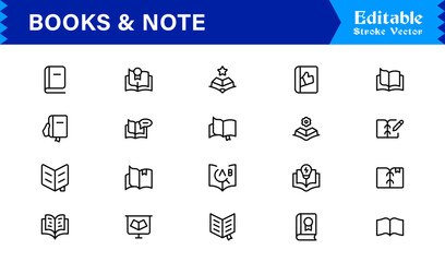 Professional Books Line Icon Set with Modern Minimal Design Unique Note and Reading Symbols Collection for Creative Projects