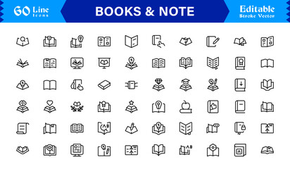 Professional Books Line Icon Set with Modern Minimal Design Unique Note and Reading Symbols Collection for Creative Projects