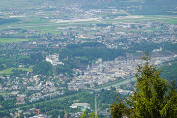 Fototapeta premium The panorama of Salzburg from Gaisberg mountain, Austria