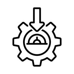 Vector illustration of gear with downward arrow indicating process control or input, isolated on white background