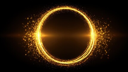 Naklejka premium Glowing golden ring with shimmering particles on a dark background light