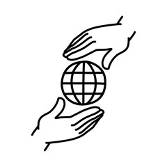 Globe with Protecting Hands Line Icon for Global Care