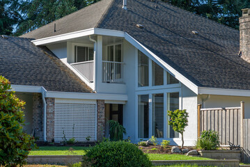 Entrance of luxury house in summer with nice landscape in Vancouver, Canada, North America. Day time on August 2025.
